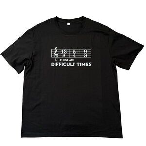 Music Humor Graphic T Shirt XXL Black Difficult Times Treble Clef Design